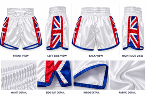 Pantalones Cortos de Boxeo de Satén Blanco para Hombre con Franjas Laterales Union Jack, Cintura Alta y Cierre Elástico - Product Image 3
