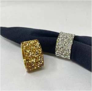 Anneaux de serviette de luxe modernes en mosaïque scintillante, motif or et argent, pour la décoration de table de mariages et banquets. - Product Image 1