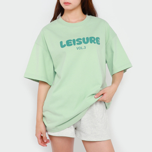 Ensemble short 2 pièces décontracté et ample pour femme, manches courtes, col rond, imprimé lettres vertes, respirant, 100 % coton - Product Image 3