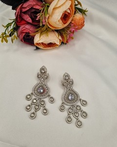 Elegant Ruby Red Teardrop <b>Earrings</b> Vintage Silver Plated Multi Tier Fringe <b>Dangle</b> <b>Earrings</b> Bollywood Wedding Jewelry for Women - Product Image 3
