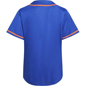 เสื้อเบสบอลสีน้ำเงินสดใส แต่งขอบสีส้ม ชุดทีมสั่งทำพิเศษ แห้งเร็ว กระชับรูปร่าง - Product Image 2