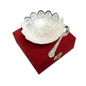 Wholesale Luxury Silver Plated Floral Bowl and Spoon <b>Set</b> in Red Velvet <b>Gift</b> Box Return <b>Wedding</b> Corporate Gifting Tableware <b>Gift</b> - Product Image 1