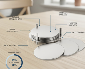 Q.M.R.F HANDICRAFTS Juego de Posavasos de Acero Inoxidable con Soporte, Cierre Acanalado, Fácil de Limpiar, Modelo CRS-0023 para Café, Té y Bar - Product Image 3