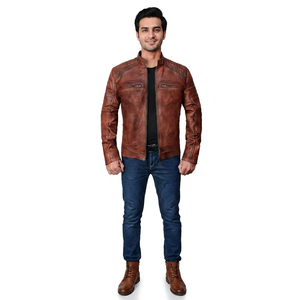 Top Selling Brown <b>Men</b> <b>Leather</b> <b>Jacket</b> Hot Selling 100% Genuine <b>Leather</b> <b>Jacket</b> <b>Leather</b> Fashion <b>jacket</b> for <b>men</b> - Product Image 5