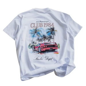 Camiseta blanca extragrande con estampado de coche para hombre, nuevo diseño con gráfico de palmera, corte holgado, cuello redondo, manga corta, de algodón. - Product Image 5