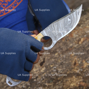 Cuchillo de acampada de hoja fija de acero de Damasco de grado industrial UA Supplies, mango de cuero, punta caída, 0.5mm de grosor, 9 pulgadas, 1 unidad - Product Image 6