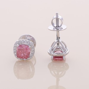 Pendientes de Diamante Rosa con Corte Cojín Cultivado en Laboratorio, Certificados por IGI, con Halo, Oro de 18K, Pendientes de Lujo - Product Image 5