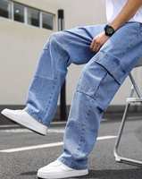 Jeans Homme Personnalisés en Gros, Coupe Ample Droite, Respirants, Taille Mi-Haute, Teints en Pièce, Tissu Adouci, Spandex/Coton