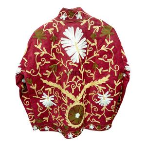 Chaqueta de pana para mujer, hecha a mano, con bordado Suzani, ecológica, transpirable, acolchada, con cuello mandarín, estilo bohemio, para invierno. - Product Image 4