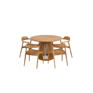 Ensemble de table à manger ronde à piétement cannelé ARTERRA Luxury Japandi, chaises modernes en teck écologiques faites à la main pour appartement - Product Image 1