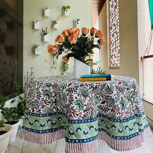 Indian Floral Block Print Premium Quality Handmade Cotton <b>Tablecloth</b> <b>Square</b> Covers Runner Modern Party 2026 - Product Image 1