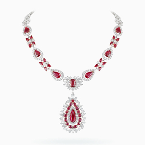 Collar con Colgante de Rubí Chapado en Platino con Diamantes, Diseño Clásico de Flor, Joyería de Boda para Mujer - Product Image 1