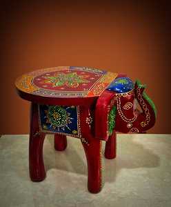 Nirmala Handicrafts Handcrafted Painted Wooden Elephant <b>Stool</b> Traditional Indian Rajasthani Hand-Painted Chinese New Year - Product Image 2