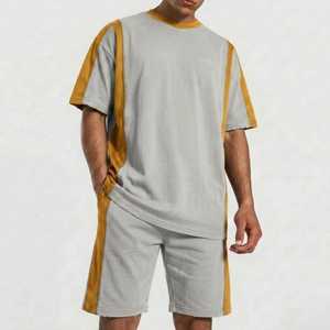 Ensemble T-shirt et short surdimensionné gris et moutarde pour homme – Tenue de sport décontractée premium pour l'été – Tissu respirant - Product Image 4