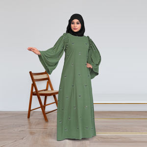 Abaya islamique modeste en tissu Nida, unie, respirante, élégante, fluide, à manches longues, longueur au sol, pour femmes, pour la prière de l'Aïd et les occasions spéciales - Product Image 1