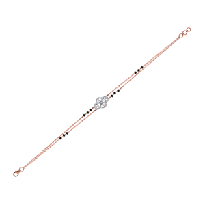 Luxury Rose <b>Gold</b> Black <b>Beads</b> <b>Bracelet</b> for Women | Four Leaf Clover CZ Diamond Charm <b>Bracelet</b> | Adjustable Double Chain Mangalsut - Product Image 1