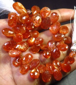 Sunstone Full Sparkled Faceted Pear 8-16mm <b>Top</b> Grade Natural Orange Confetti <b>Rainbow</b> 8" Strand Jewelry for Pendant Necklace - Product Image 6