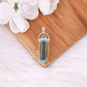 Collier pendentif crayon en argent sterling 925 fait main avec topaze bleue hydro, pierre précieuse, tendance pour fiançailles - Product Image 5