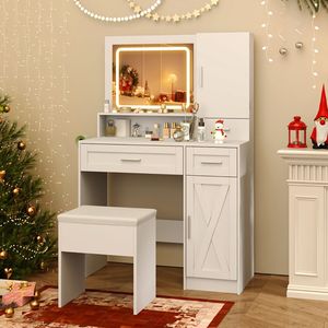 <b>Makeup</b> <b>Vanity</b> Desk with Mirror and Lights Dressing Table and Stool Set - Product Image 2