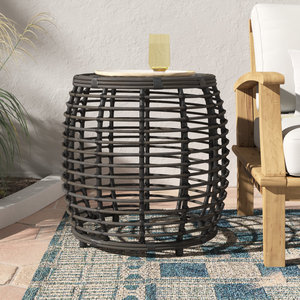 Mesa auxiliar de exterior de mimbre de resina redonda para uso en jardín o patio - Product Image 2