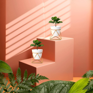 Ensemble de 2 jardinières en métal blanc avec supports en fer, pots à plantes surélevés modernes pour la décoration minimaliste de la maison, jardin d'intérieur - Product Image 3
