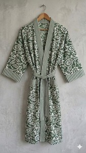 <b>Women</b> Lightweight Cotton Kimono <b>Robe</b> Floral Print Lounge <b>Robe</b> Boho Style Bathrobe with Belt - Product Image 4