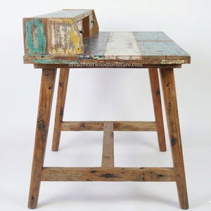 Bureau d'écriture DIVADI fait main en bois de bateau recyclé, style simple et minimaliste, écologique, antique, pour la maison ou le bureau, avec tiroirs - Product Image 3