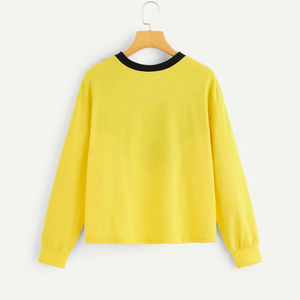 Sweat-shirt à col rond à manches longues pour femmes, colorblock noir, jaune et blanc, chevron, OEM ODM, vêtements en gros - Product Image 2