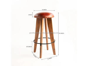 เก้าอี้บาร์ไม้พร้อมเบาะหนัง เก้าอี้บาร์ไม้ทรงสูงแบบเรียบง่ายพร้อมเบาะรองนั่ง เก้าอี้บาร์ไม้ทันสมัยพร้อมที่พักเท้า ทำจากไม้เนื้อแข็ง - Product Image 5