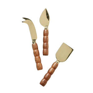 Ensemble de couteaux à fromage classiques en acier inoxydable avec manches uniques en résine enveloppée de fil crémeux, élégants ustensiles de cuisine pour plateau de charcuterie - Product Image 1