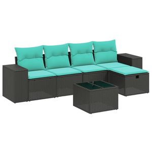 Ensemble de canapés de patio en polyrotin noir, 6 pièces, avec coussins, meubles de jardin d'extérieur, design contemporain - Product Image 2