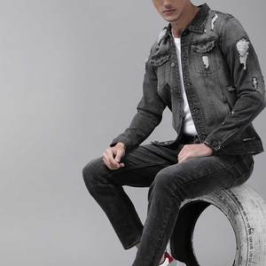 Vestes en jean pour hommes printemps-automne, décontractées, couleur unie, à simple boutonnage, coupe ajustée, en coton - Product Image 3