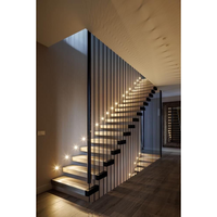 Escalier flottant en bois massif avec bandes LED à détection de mouvement, design moderne pour appartements, duplex, espaces loft, installation DIY