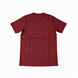 เสื้อยืดคอกลมแขนสั้นสีพื้นสำหรับผู้ชาย ทรงปกติ สวมใส่สบาย ผ้าเจอร์ซีย์ถัก 100% ผ้าฝ้าย สีแดง ระบายอากาศได้ดี - Product Image 4