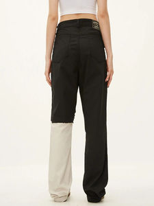 Jeans en denim déchiré coupe droite pour homme, style streetwear tendance, coupe ample et décontractée - Product Image 2