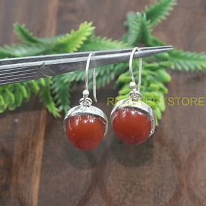 Pendientes Colgantes de Plata de Ley 925 con Cabujón de Cornalina, Hechos a Mano, con Gema Ovalada de Cornalina Roja, Joyería para Mujer, Regalo - Product Image 4