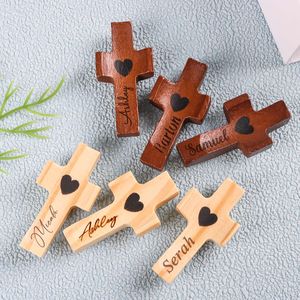 Premium quality Wooden Cross Engraved With Name And Heart Religious Decoration Handmade Freestanding Wedding Gift - Product Image 4