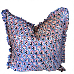 Vintage Floral Cotton Raffle <b>Cushion</b> Covers Bohemian Throw Pillows Handprinted Boho Trim Sofa Bed Pillow Cover <b>Indian</b> <b>Cushion</b> - Product Image 3