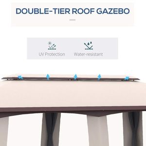Gazebo in Metallo Beige 3x6 Metri con Rete Impermeabile per Cortile e Arredamento Esterno Villa - Product Image 4