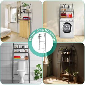 Scaffale portaoggetti a 3 livelli nero autoportante da posizionare sopra il WC, salvaspazio, organizer per lavanderia, scaffale da bagno - Product Image 2