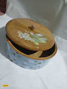 wood crafts handcrafted wooden enamel printed wooden boxes for wholesale housewarming gifts wood round boxes from India - Product Image 3