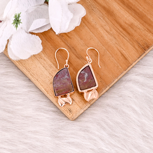 Pendientes Colgantes de Latón Chapado en Oro Rosa con Gema de Jaspe Café, Diseño Artesanal, Lotes de Pendientes al por Mayor, Joyería de Latón - Product Image 4