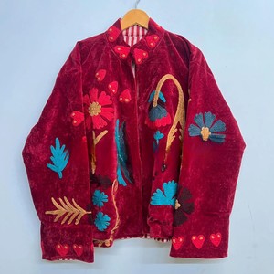 Premium Maroon Velvet Winter <b>Jacket</b> for Women Elegant Heavy Embroidery Velvet Cardigan Coat Quilted Velvet Overcoat - Product Image 2
