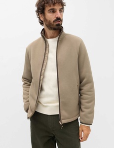 Chaqueta de Forro Polar Transpirable para Hombre, Color Beige, Cuello Alto con Cierre de Cremallera, Ropa Exterior Informal, Corte Regular, Ropa de Invierno, Forro Polar - Product Image 1