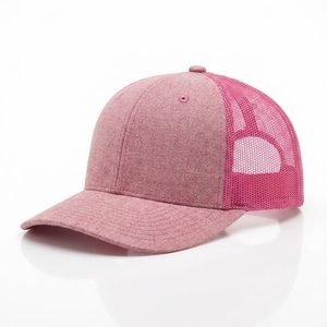 หมวกแก๊ปทรงทรัคเกอร์ปักโลโก้สั่งทำได้ 6 แผง ตาข่ายพรีเมียม แบบ Snapback รับผลิต OEM ODM ขั้นต่ำน้อย สีชมพูเฮเธอร์ - Product Image 4