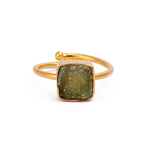 El Joyero Square Green Druzy <b>Adjustable</b> <b>Ring</b> 18K Gold Plated Natural Stone Statement Boho Minimalist Fashion Jewelry for Women - Product Image 1