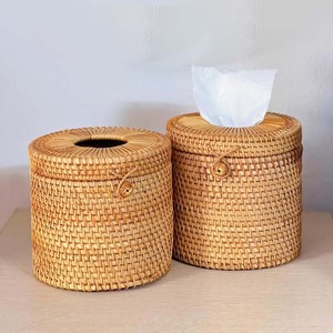 Cylinder tissue box handcrafted rattan <b>table</b> top napkin paper holder boxes home decor accessory - Product Image 1