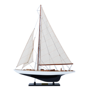 Endeavour Sailboat Schooner <b>Yacht</b> Model - Black & White Painted Small Nautical Decor Business Gift 59.94Lx11.43Wx77.98H cm - Product Image 1