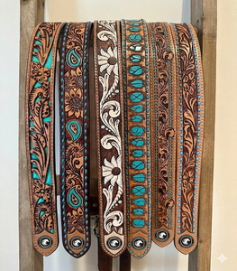 Ceinture en cuir véritable avec texture ondulée sculptée, style western cowboy, vintage, rustique, accessoire de mode décontracté fait à la main - Product Image 5