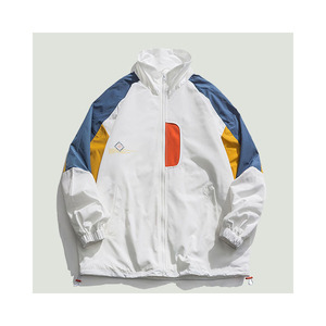 เสื้อแจ็คเก็ตผู้ชายสีขาวแบบ Racer ผ้าฝ้าย 100% ซิปด้านหน้า แห้งเร็ว ระบายอากาศได้ดี สวมใส่สบายในฤดูหนาว กันลม คอตั้ง - Product Image 1